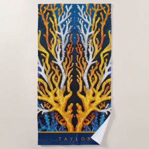 Vibrant Yellow Ocean Coral Personalized Beach Towel