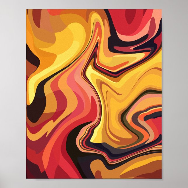 Vibrant Yellow, orange and Red Abstract Flow Poster (Front)