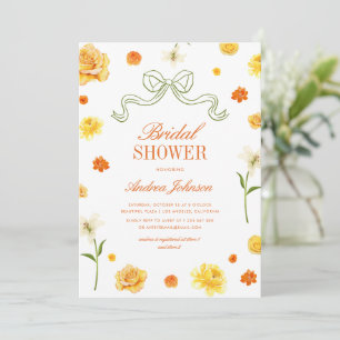 Vibrant Yellow Orange Floral Bow Bridal Shower Invitation