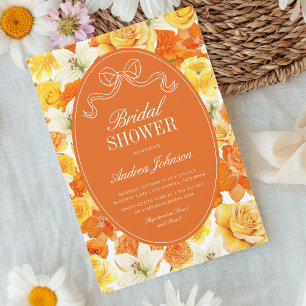 Vibrant Yellow & Orange Floral Bow Bridal Shower Invitation