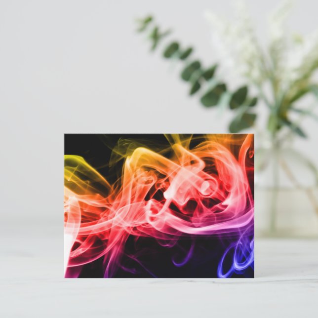 Vibrant Yellow Orange Purple Abstract Smoke Postcard (Standing Front)