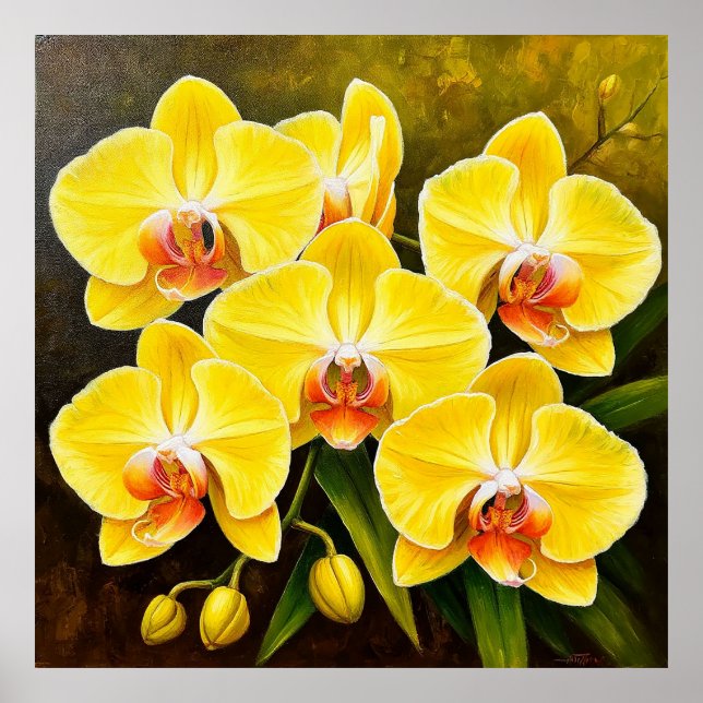 Vibrant Yellow Orchids With Pink Centers Poster (Front)