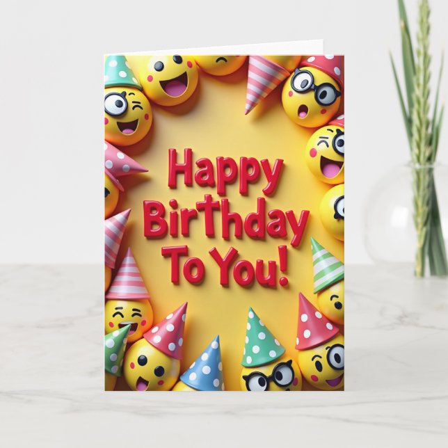 Vibrant Yellow Party Hat Card (Front)