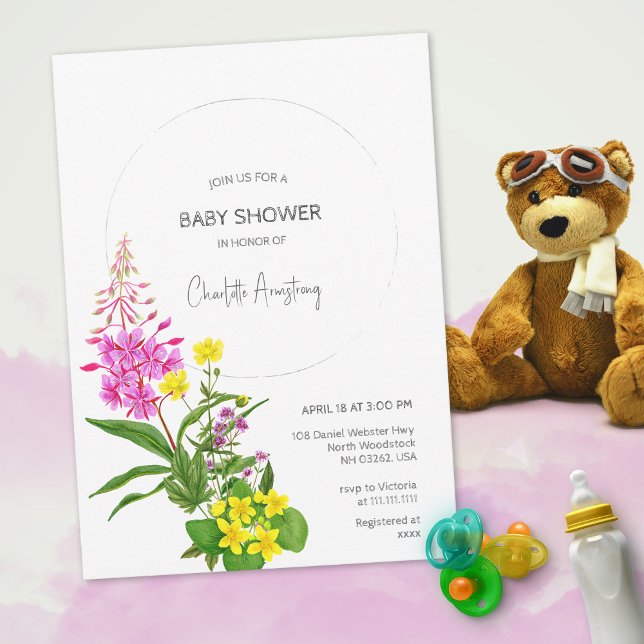 Vibrant Yellow Pink Wildflower Script Baby Shower Invitation (Vibrant Yellow Pink Wildflower Script Baby Shower Invitation ©Susanne Sachers - Sunny Mind Design  )