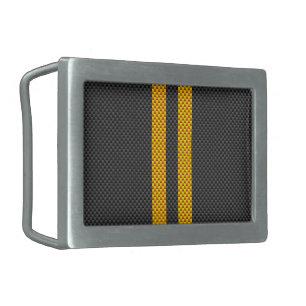 Vibrant Yellow Racing Stripes Carbon Fiber Style Belt Buckle