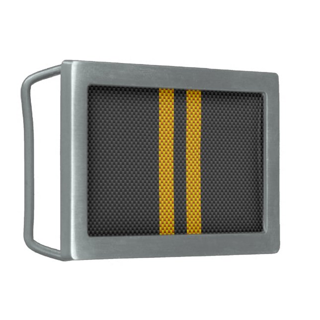 Vibrant Yellow Racing Stripes Carbon Fiber Style Belt Buckle (Front Left)