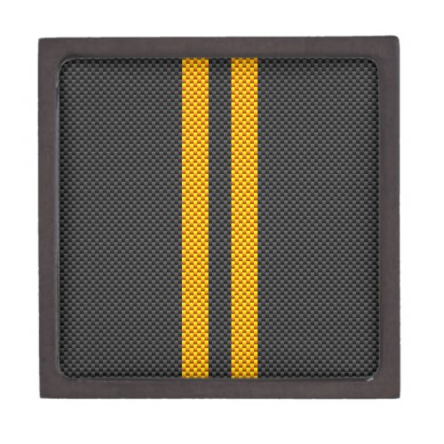 Vibrant Yellow Racing Stripes Carbon Fiber Style Jewelry Box