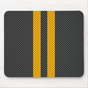 Vibrant Yellow Racing Stripes Carbon Fiber Style Mouse Pad