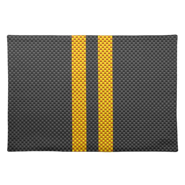 Vibrant Yellow Racing Stripes Carbon Fiber Style Placemat (Front)