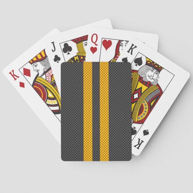 Vibrant Yellow Racing Stripes Carbon Fiber Style Poker Cards (Back)