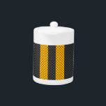 Vibrant Yellow Racing Stripes Carbon Fiber Style Teapot<br><div class="desc">A yellow, yellow racing stripes accent in carbon fiber style design decor. The carbon fiber print look suits automotive, modern, and industrial tastes and the vibrant vertical lines make for a dynamic design.</div>