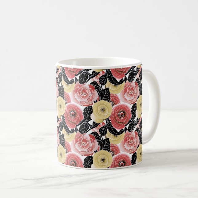 Vibrant Yellow & Red Roses Bloom Coffee Mug (Front Right)