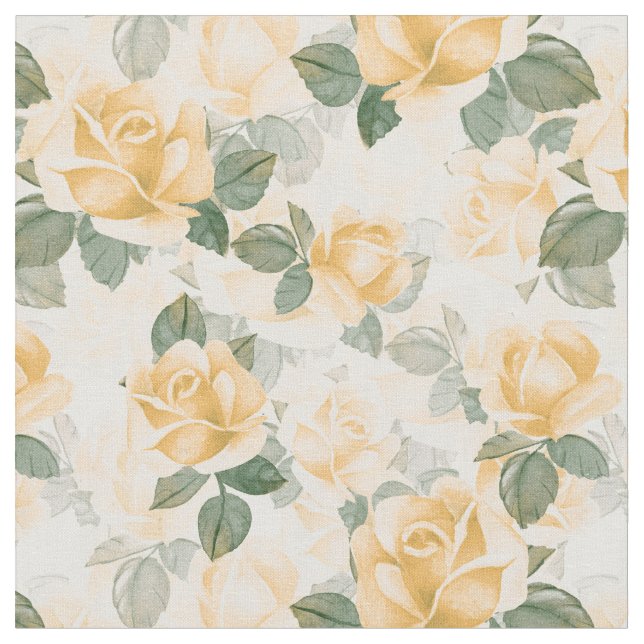 Vibrant Yellow Roses Floral Fabric (Close Up)