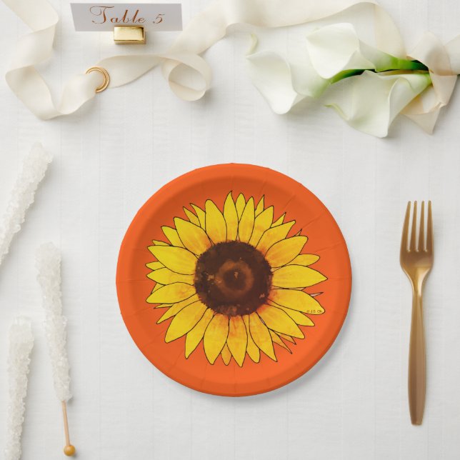 Vibrant Yellow Sunflower Bloom Paper Plates (Wedding)