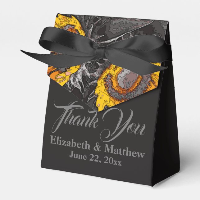 Vibrant Yellow Sunflowers On Charcoal Abstract Art Favor Boxes (Front Side)