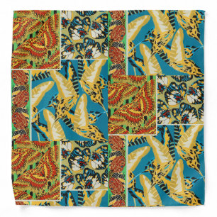Vibrant Yellow & Teal Art Deco Butterfly Art Bandana