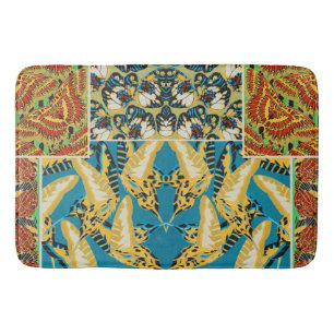 Vibrant Yellow & Teal Art Deco Butterfly Art Bath Mat
