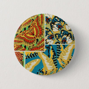 Vibrant Yellow & Teal Art Deco Butterfly Art Button