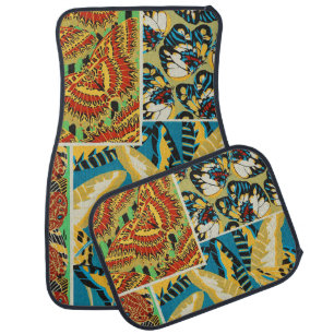Vibrant Yellow & Teal Art Deco Butterfly Art Car Floor Mat