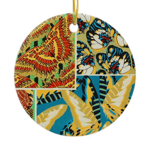 Vibrant Yellow &amp; Teal Art Deco Butterfly Art Ceramic Ornament