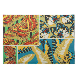 Vibrant Yellow & Teal Art Deco Butterfly Art Cloth Placemat