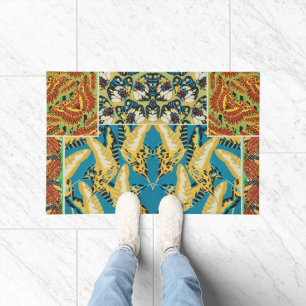 Vibrant Yellow & Teal Art Deco Butterfly Art Doormat