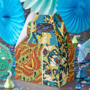 Vibrant Yellow & Teal Art Deco Butterfly Art Favor Boxes