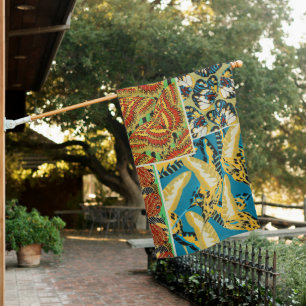 Vibrant Yellow & Teal Art Deco Butterfly Art House Flag