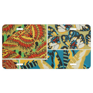 Vibrant Yellow & Teal Art Deco Butterfly Art License Plate