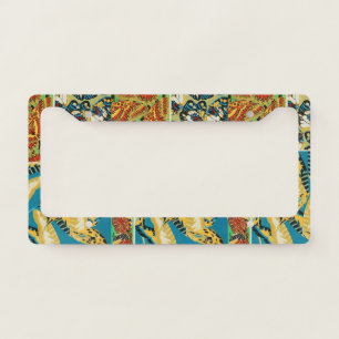 Vibrant Yellow & Teal Art Deco Butterfly Art License Plate Frame