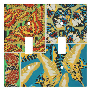 Vibrant Yellow & Teal Art Deco Butterfly Art Light Switch Cover