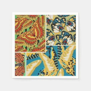 Vibrant Yellow & Teal Art Deco Butterfly Art Napkins