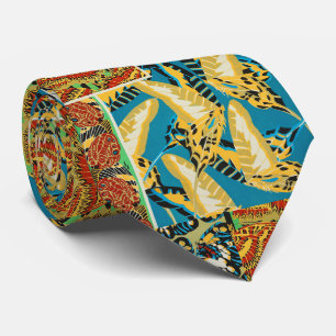 Vibrant Yellow & Teal Art Deco Butterfly Art Neck Tie