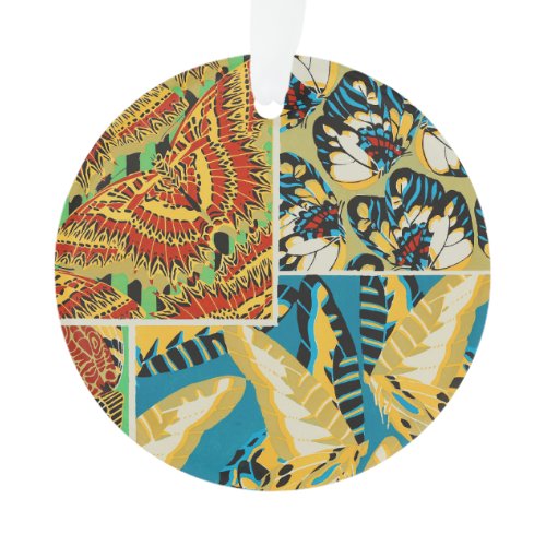 Vibrant Yellow &amp; Teal Art Deco Butterfly Art Ornament
