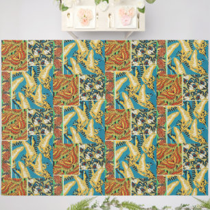 Vibrant Yellow & Teal Art Deco Butterfly Art Outdoor Rug