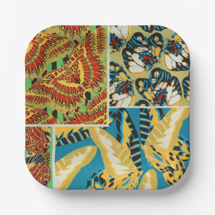 Vibrant Yellow & Teal Art Deco Butterfly Art Paper Plates