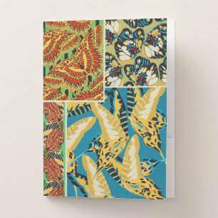 Vibrant Yellow & Teal Art Deco Butterfly Art Pocket Folder