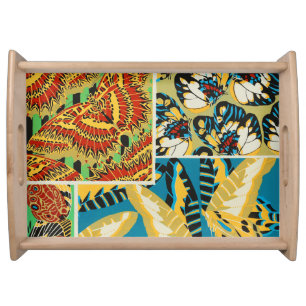 Vibrant Yellow & Teal Art Deco Butterfly Art Serving Tray