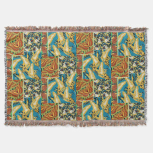 Vibrant Yellow & Teal Art Deco Butterfly Art Throw Blanket