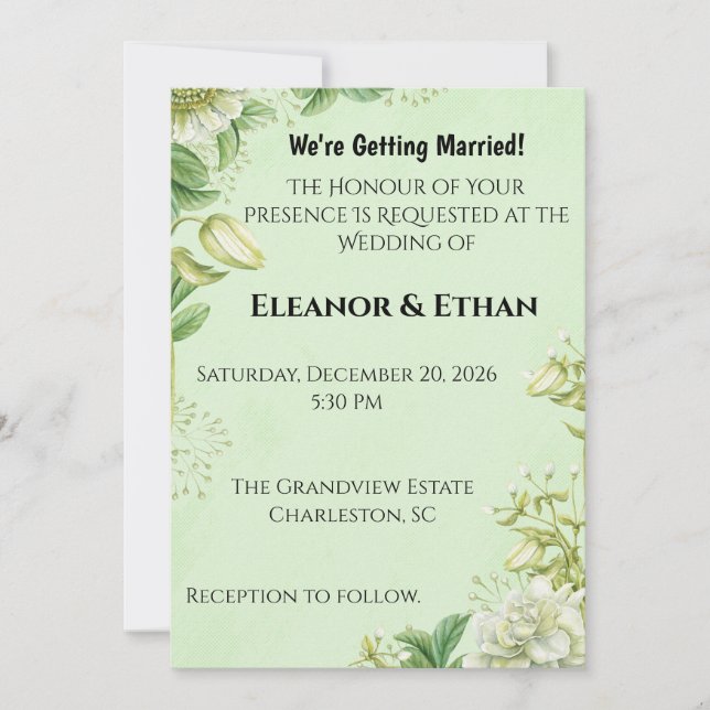 Vibrant Yellow Tulip & Ranunculus Formal Wedding I Announcement (Front)