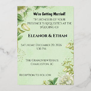 Vibrant Yellow Tulip & Ranunculus Formal Wedding I Foil Invitation