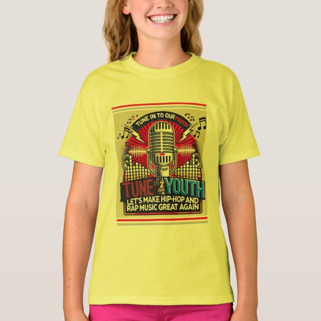 Vibrant Yellow: Tune In To Our Youth Youth Tee (Front)