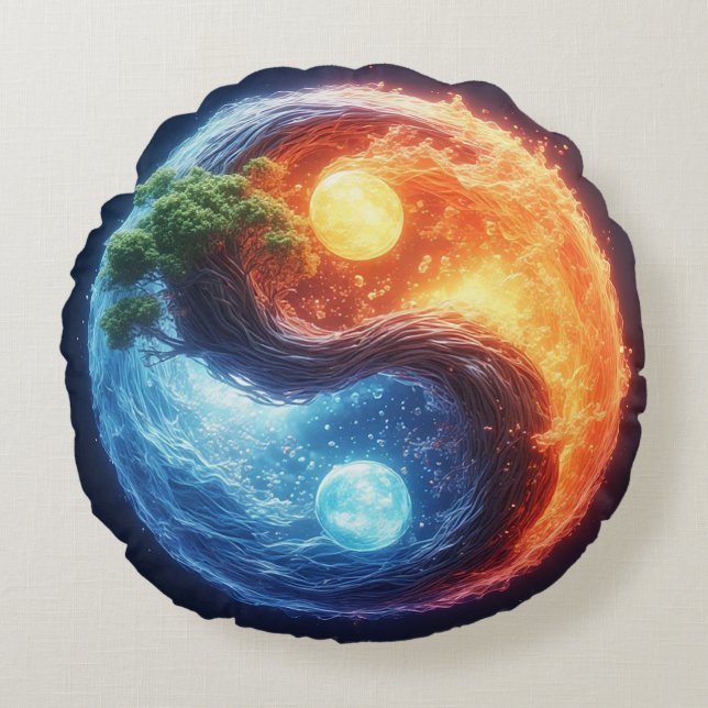 Vibrant Yin Yang Design Round Pillow (Front)