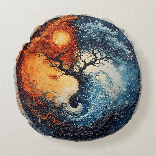 Vibrant Yin Yang Design Round Pillow (Front)