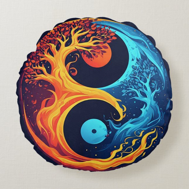 Vibrant Yin Yang Design Round Pillow (Front)