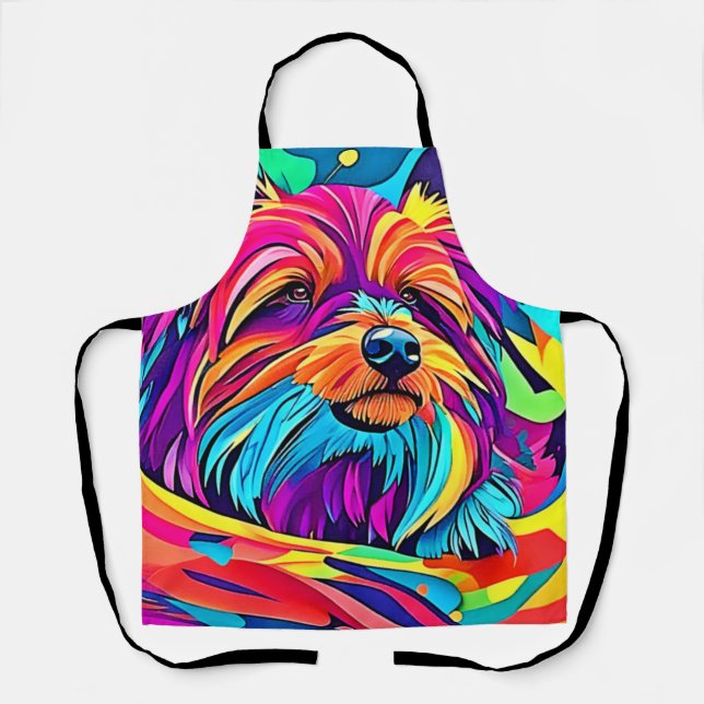 Vibrant Yorkie Pop Art Apron (Front)