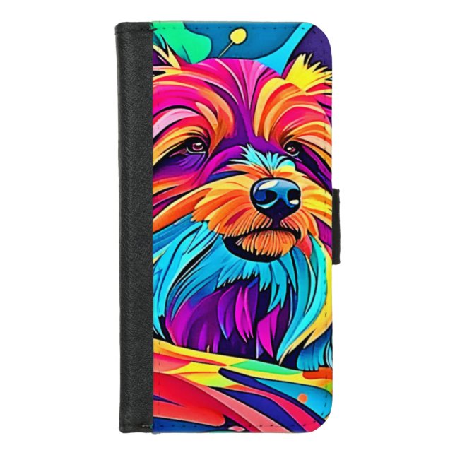 Vibrant Yorkie Pop Art iPhone Wallet Case (Front)