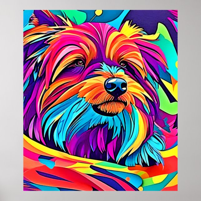 Vibrant Yorkie Pop Art Poster (Front)