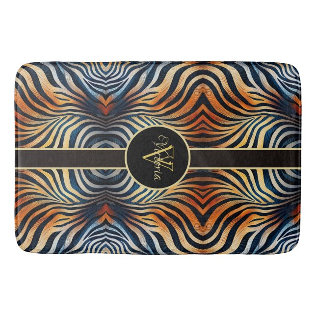 Vibrant Zebra Stripes Personalized Bath Mat (Front)