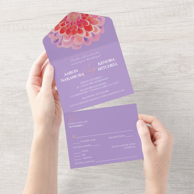 Vibrant Zinnia Purple Summer Wedding All In One Invitation (Tearaway)